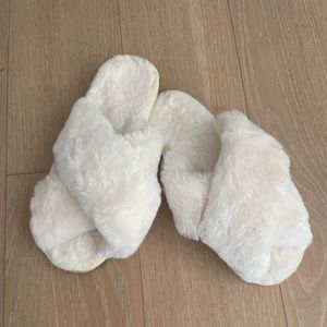 White Faux Fur Slippers